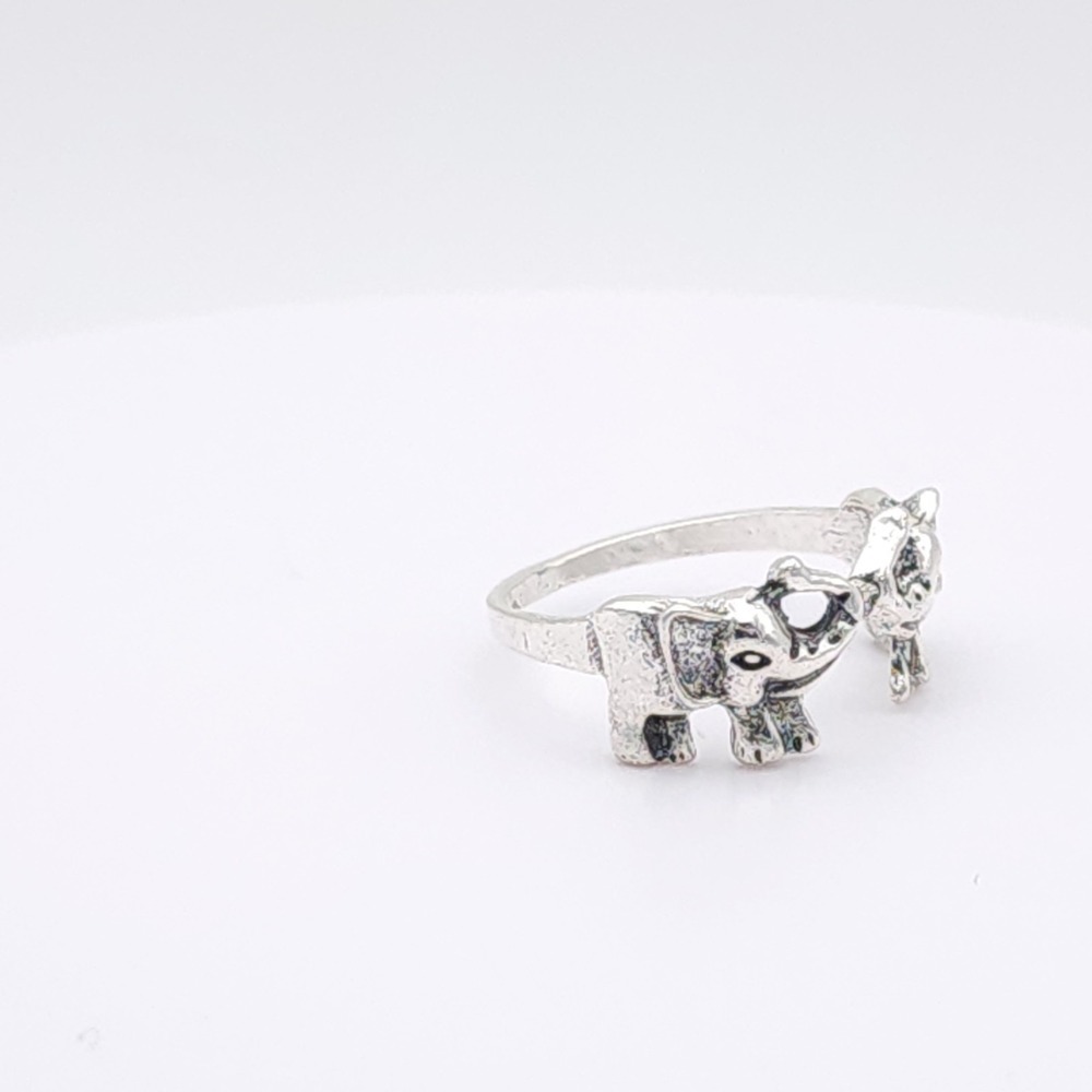 Silver Elephant Wrap Ring Size 7 Animal Band Statement - Picture 4 of 15